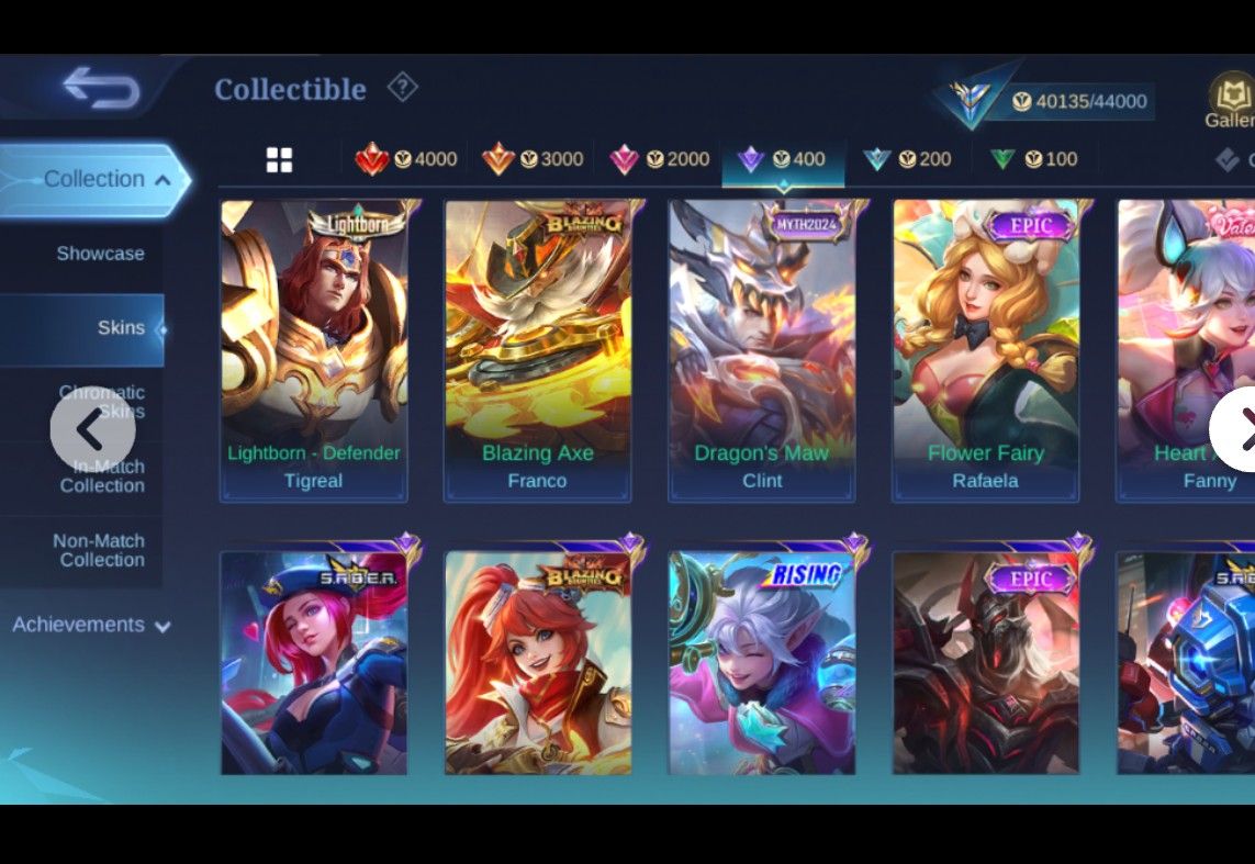 Conta mobile legends muitas skins épicas preço promocional