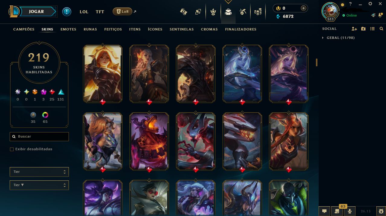 Conta riot com (LoL 219 skins) e (valorant conta criada ep1 ato1)
