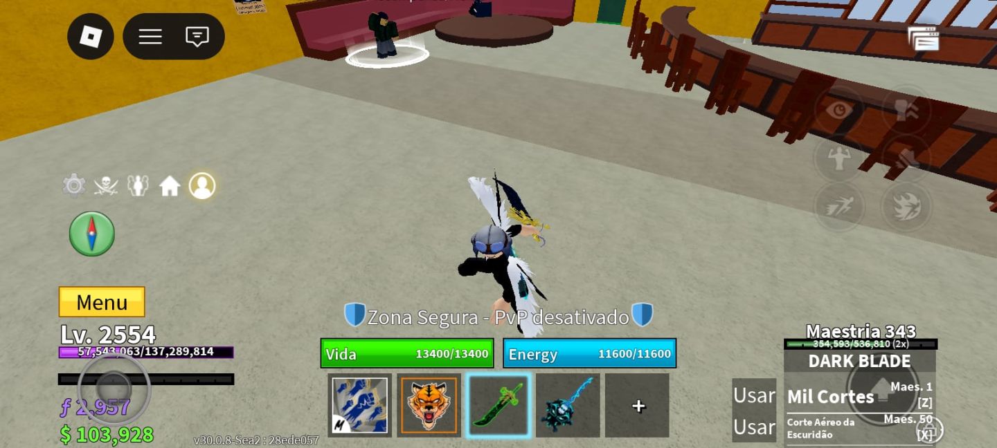 Blox Fruits LV 2554 + Fruta TigerMítica + 2 Kitsune + Venom + Dark Dager yoru v2