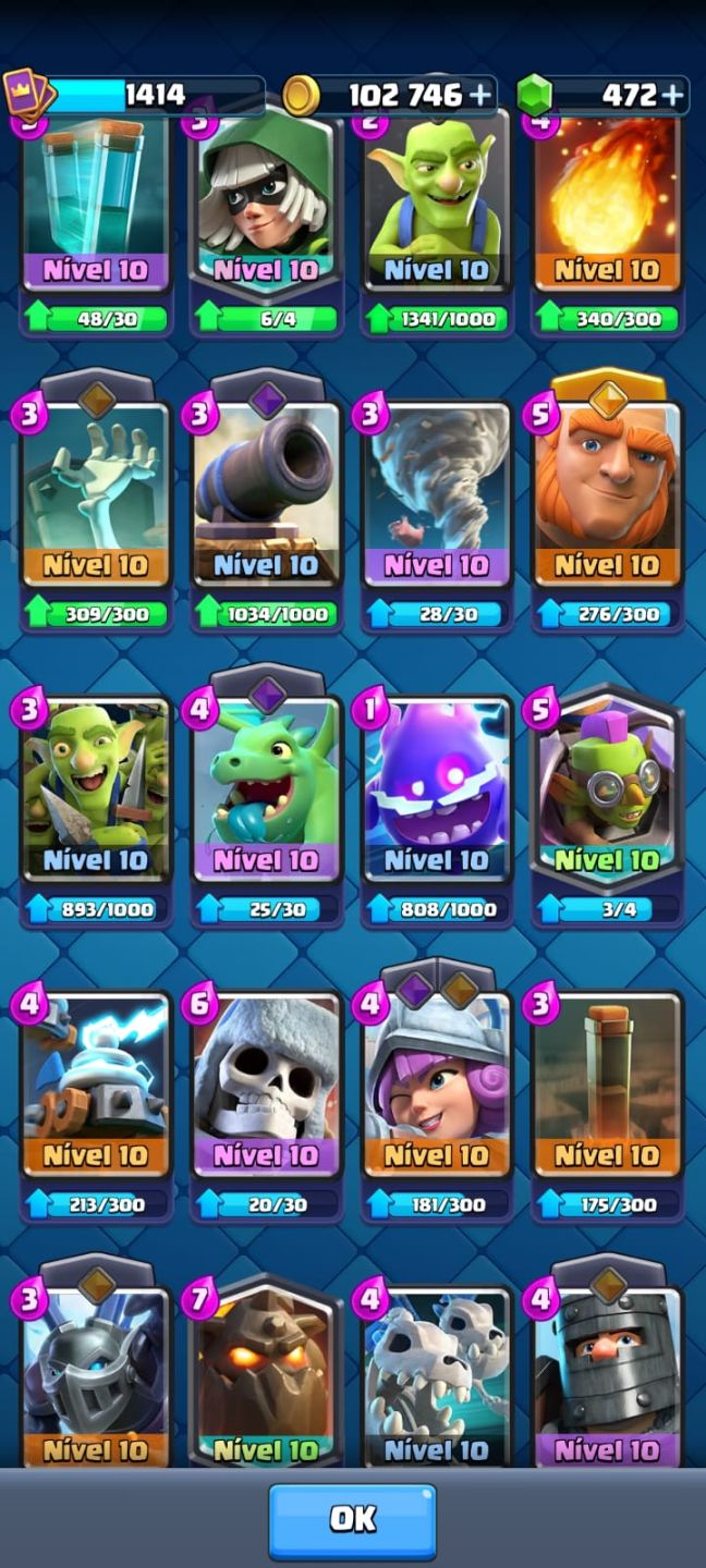 CONTA CLASH ROYALE NIVEL 15, VARIAS EVOS E HEROIS
