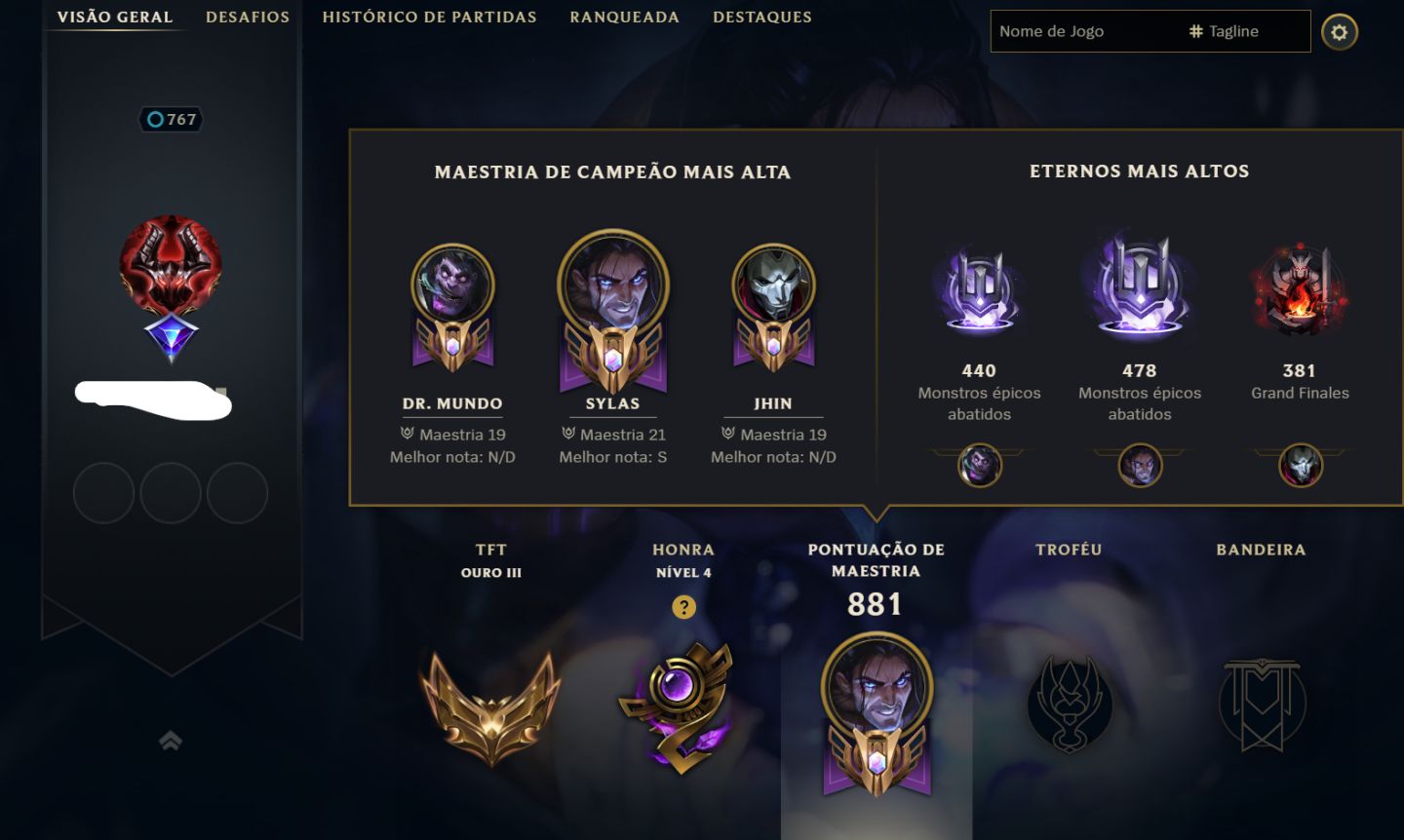 Conta De League Of Legends | 835 Skins | Lv.767 | Prata | Sem Telefone Vinculado