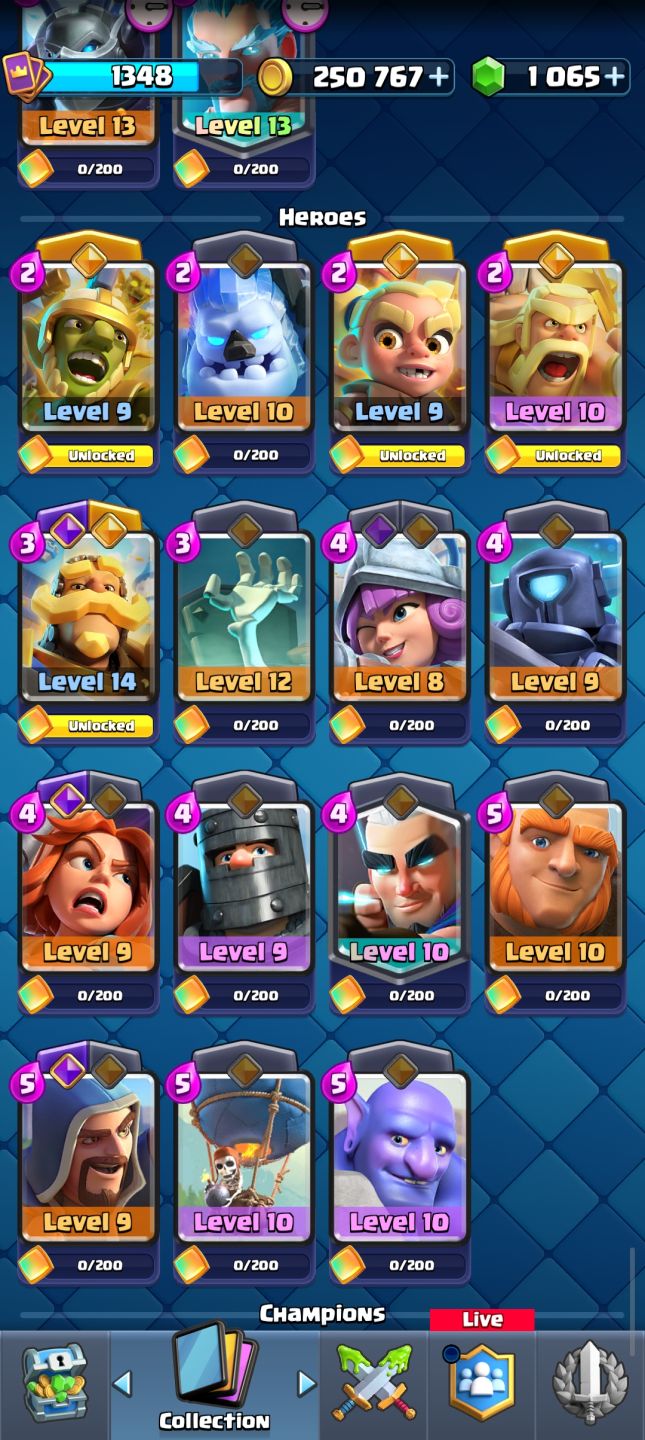 CR | CONTA CLASH ROYALE COM 7611 TROFEUS ARENA 20 | COM EVO E HEROICO
