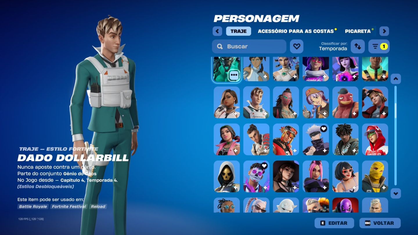 CONTINHA DE FORTNITE NO JEITO, 388 SKINS E 344 PICARETAS + PASSE DA TEMPORADA 3