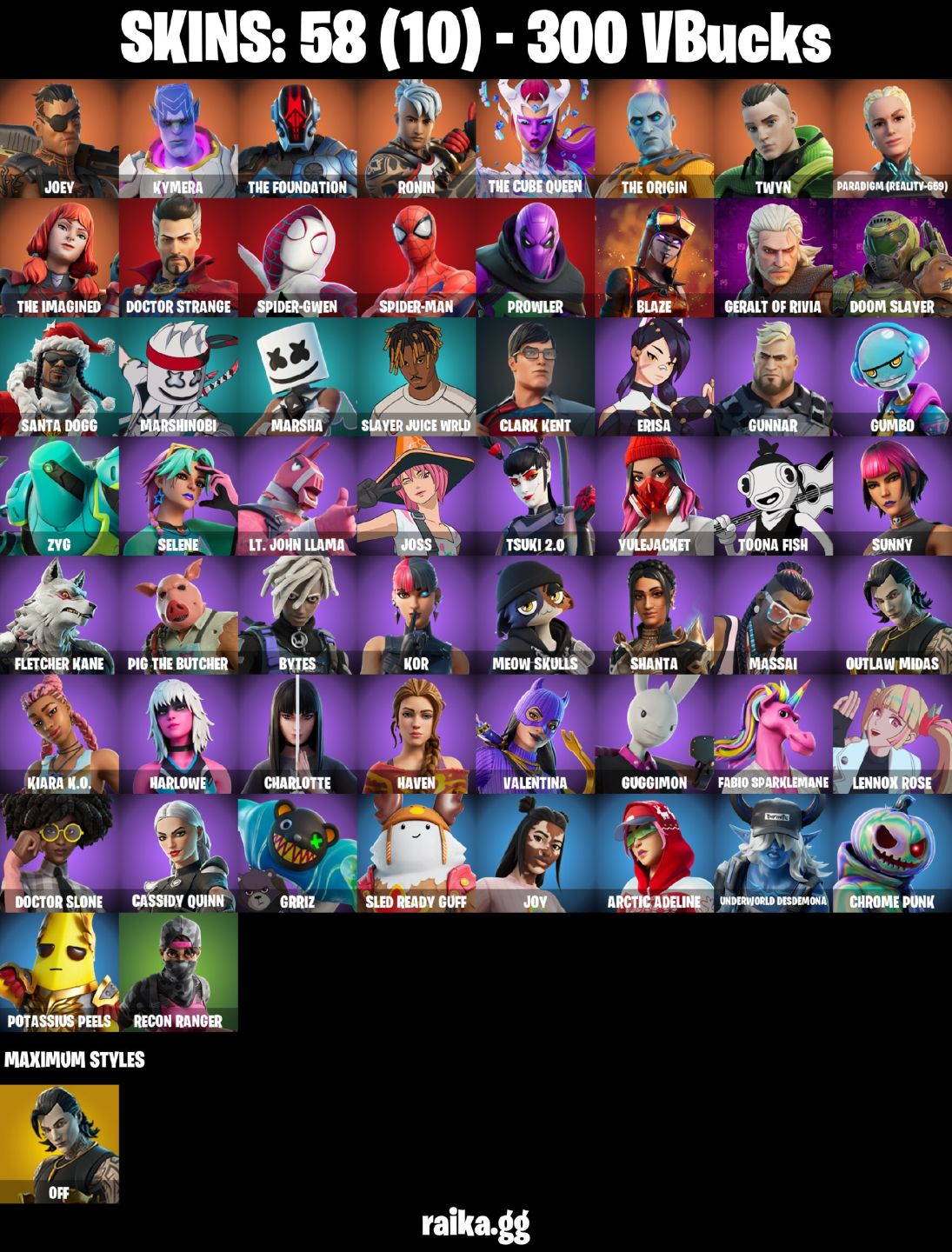 CONTA FORTNITE COM 58 SKINS SPIDER MAN/CLARK KENT/ERISA/MASSAI/GUMBO/HAVEN