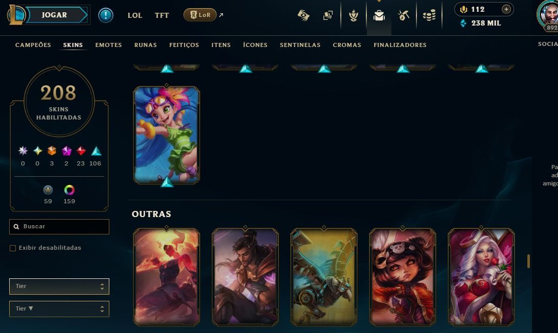 CONTA COM MUITAS SKINS ELO GOLD