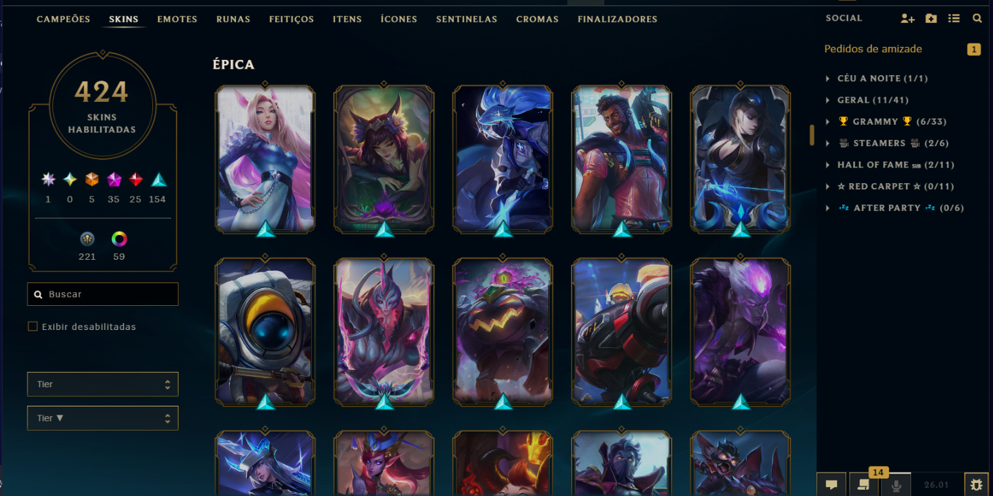 Conta do LOL com 34 Skins de Prestígio