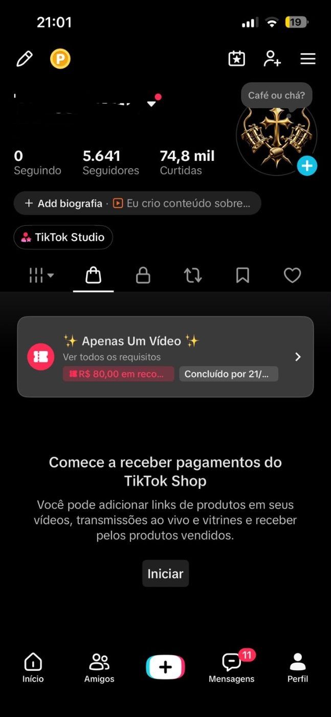 CONTA DO TIKTOK COM SHOP ATIVO +5,6K SEGUIDORES +74,8K CURTIDA(ENGAJAMENTO REAL)