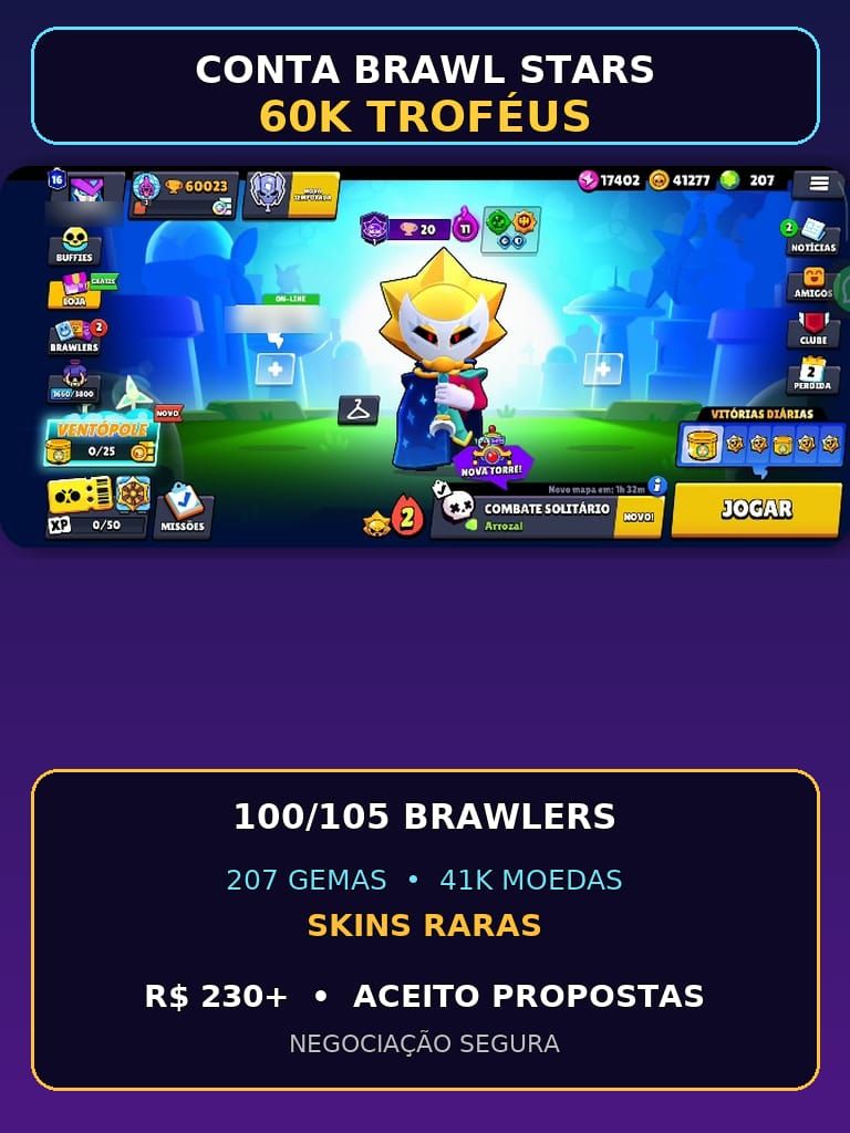 VER DESCRIÇÃO!!!Brawl Stars 60K | 100/105 Brawlers | Gemas e Skins Raras