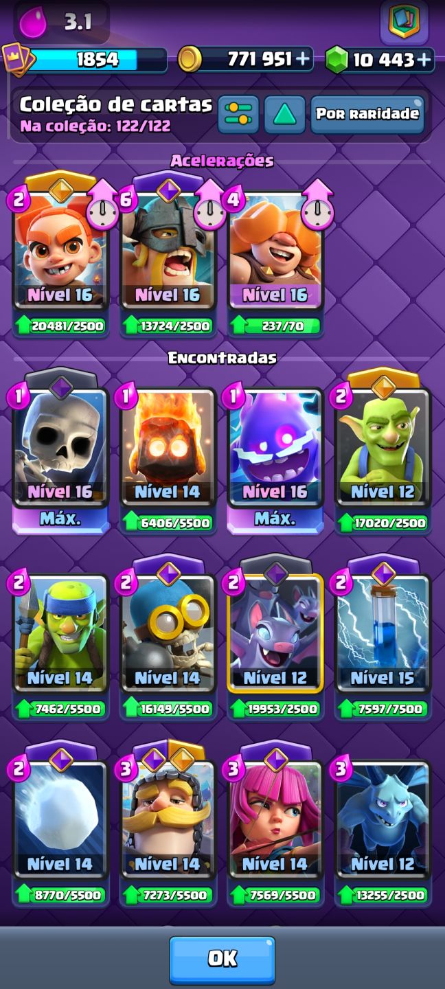 Conta Clash Royale nv. de coleção 1854 (Torre do rei 16)!!!!
