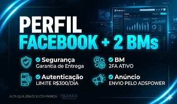 Perfil Facebook + 2 BMs | Limite 300/dia | 2FA Ativo | Entrega Automatica
