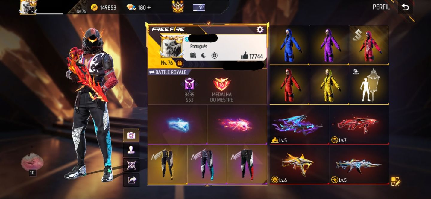 Conta free fire gemada com 5 angelicais, 5 evolutivas, 750+ peitorais, prime 8