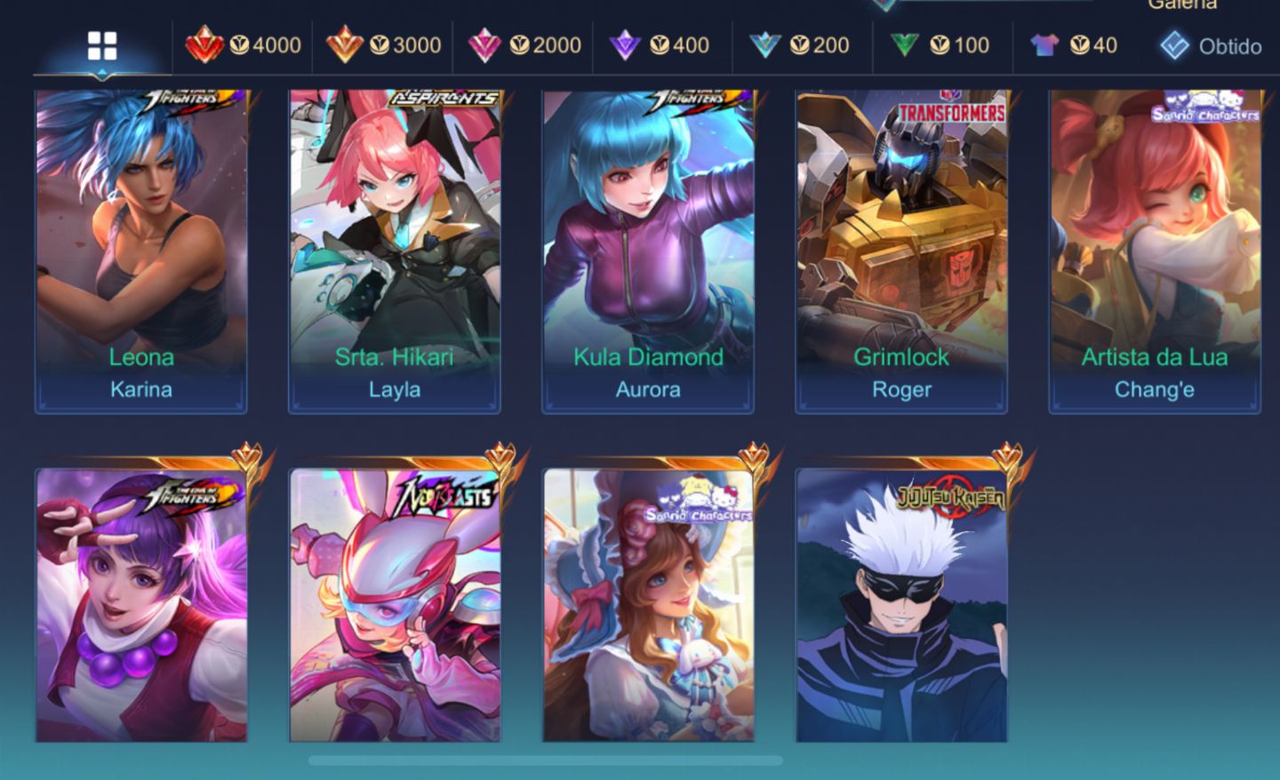CONTA MAIN MAGO 282 SKINS (SATORU GOJO, KULA DIAMOND, LUNOX LEGEND ETC)
