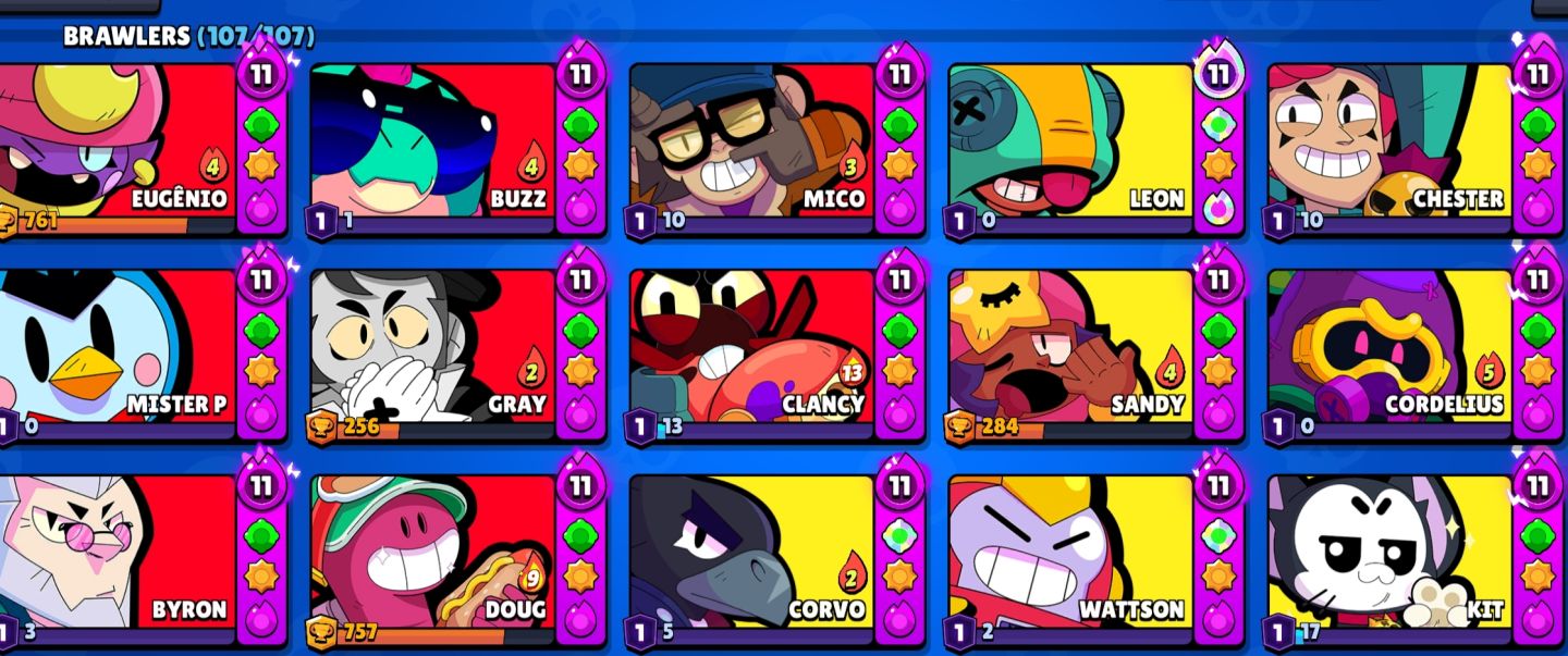 Conta brawl stars Negociável. Todos personagens, metade das hipergarcas