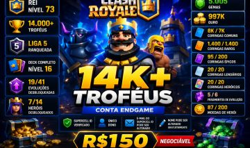 Conta Clash Royale 14K | Rei 73 | Deck Lv.16 | 5K Gemas | 997K Ouro | R$150