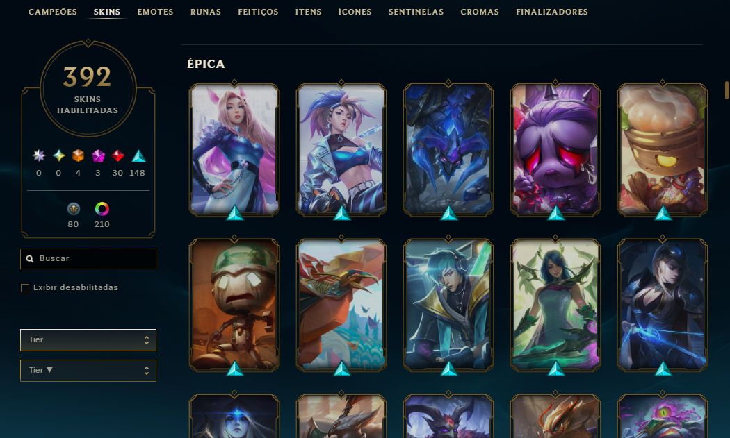 CONTA LOL - ESMERALDA 4 - 392 SKINS - LEVEL 589