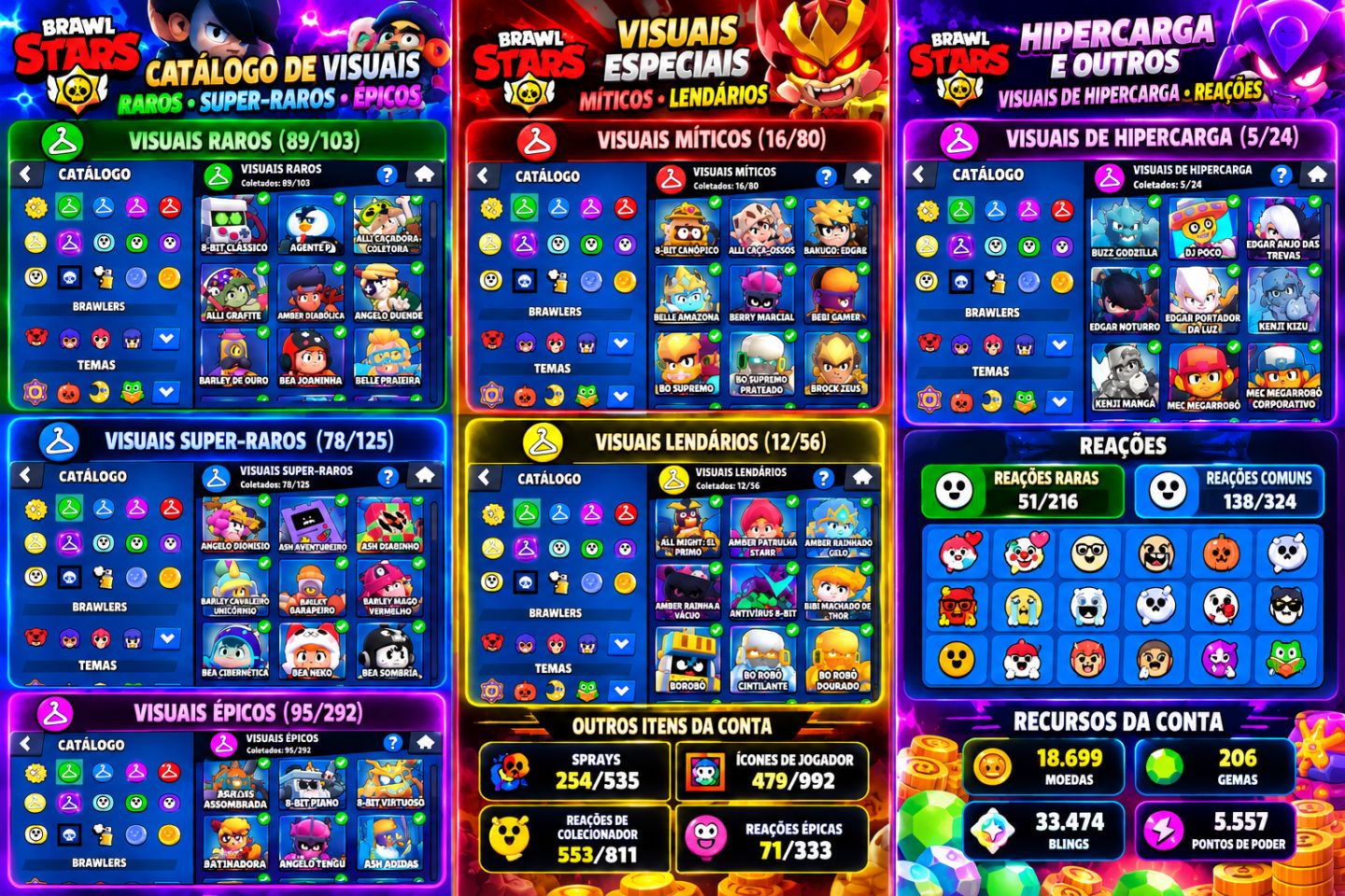 PROMOÇÃO CONTA BRAWL STARS GEMADA | 32K TROFÉUS | 103/107 BRAWLERS | 57 MAX