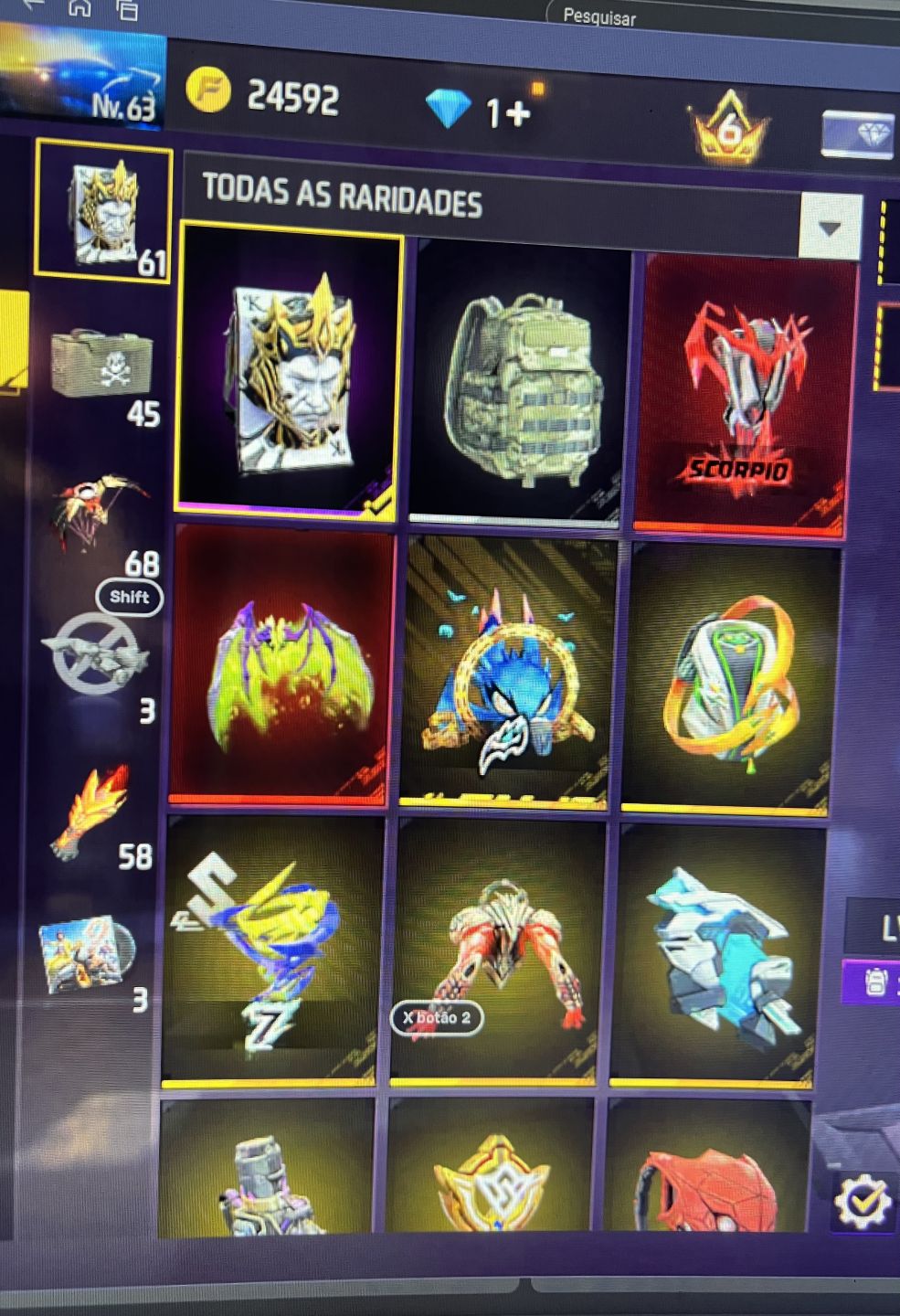 Conta de Free Fire level 63 barata pra logo