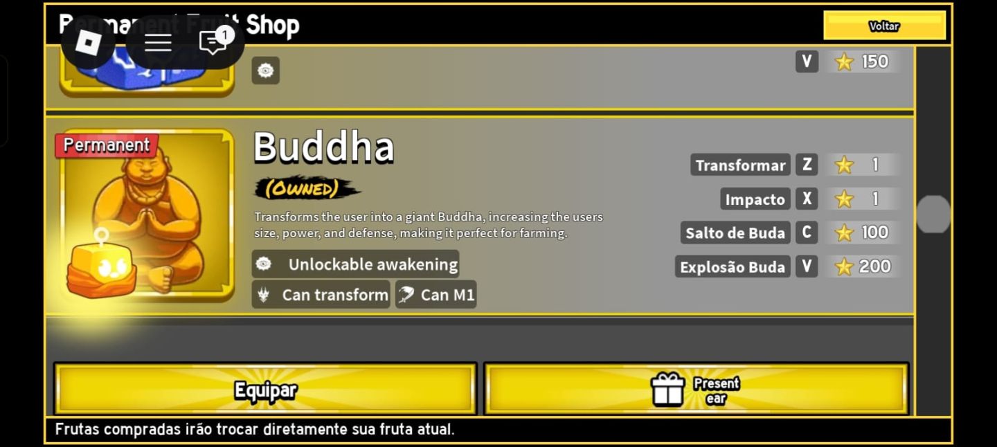 Conta Blox Fruits - Buddha e Rocket PERMANENTE+ Skins de Robux