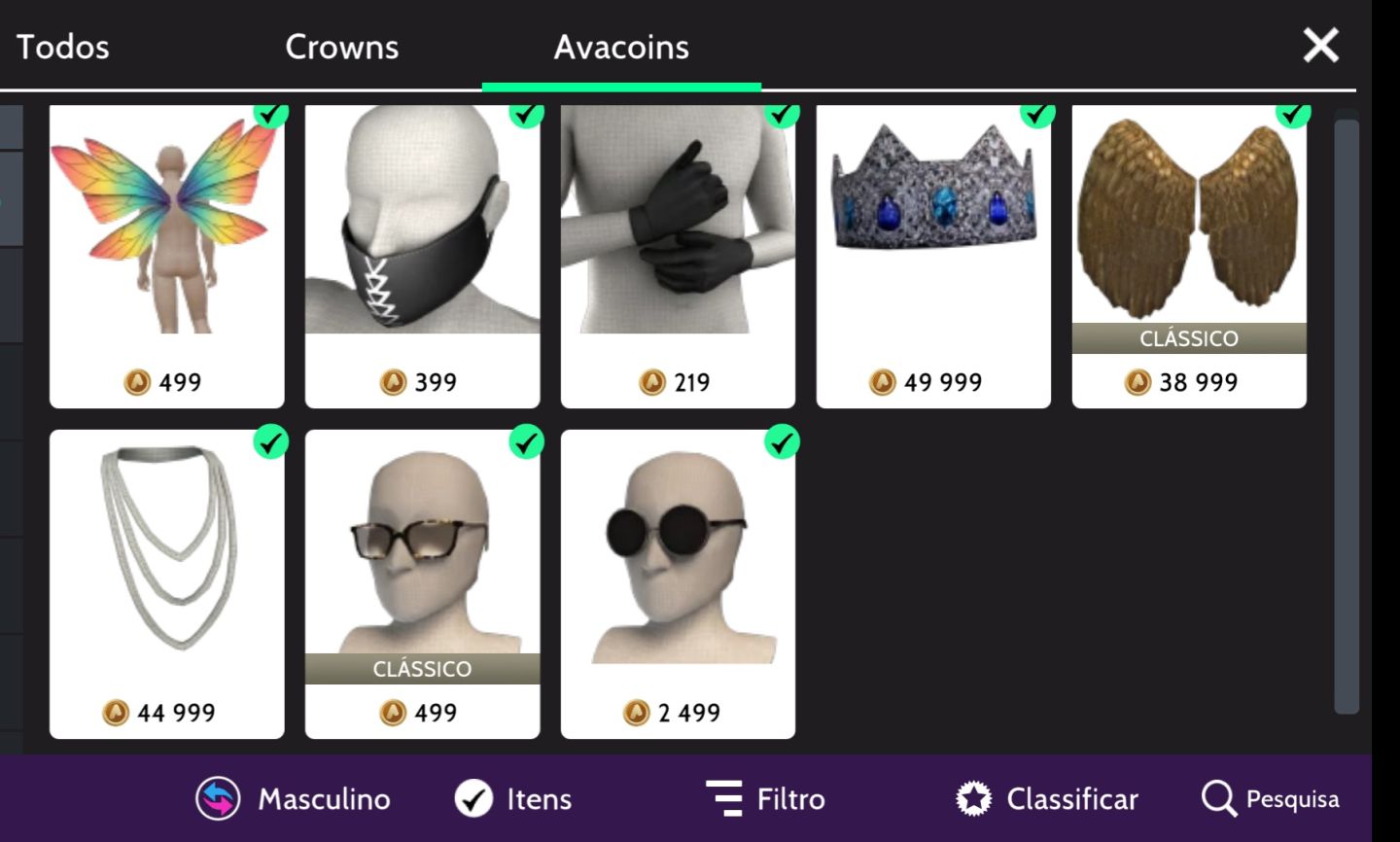 Conta de avakin life nivel alto com 1 milhão de avacoins e 299 mil diamantes