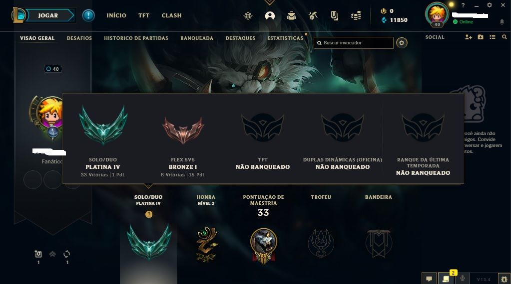 ACC PLATINA 4 BARATA 36V/26D COM SKINS LENDARIAS E EPICAS