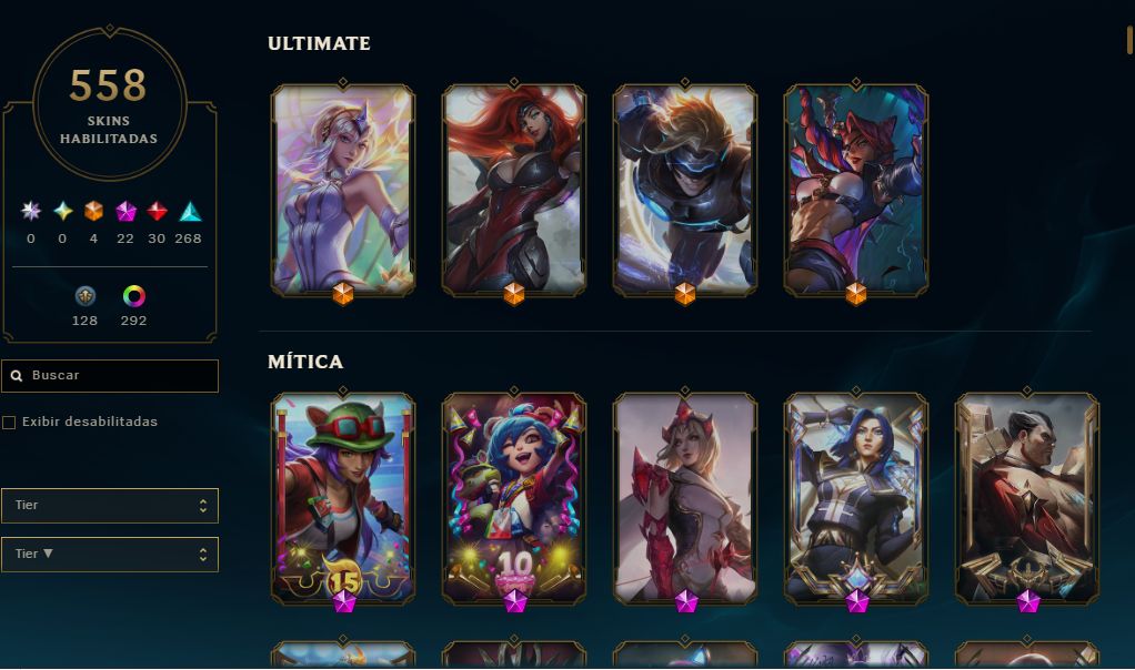 Conta no lol, diamante lvl 862 com 572 skins sendo 4 ultimate com todos champs