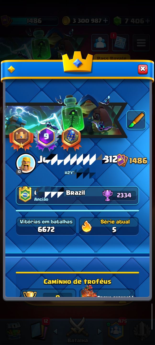Conta Clash Royale(+9anos) +14k Troféus - 3,3 milhões em ouro - 7,4k de gemas
