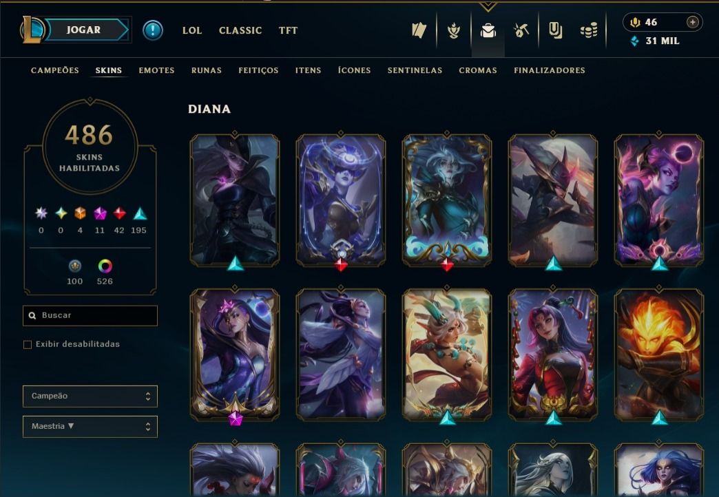 Conta league of legends - 500 skins - Diamante