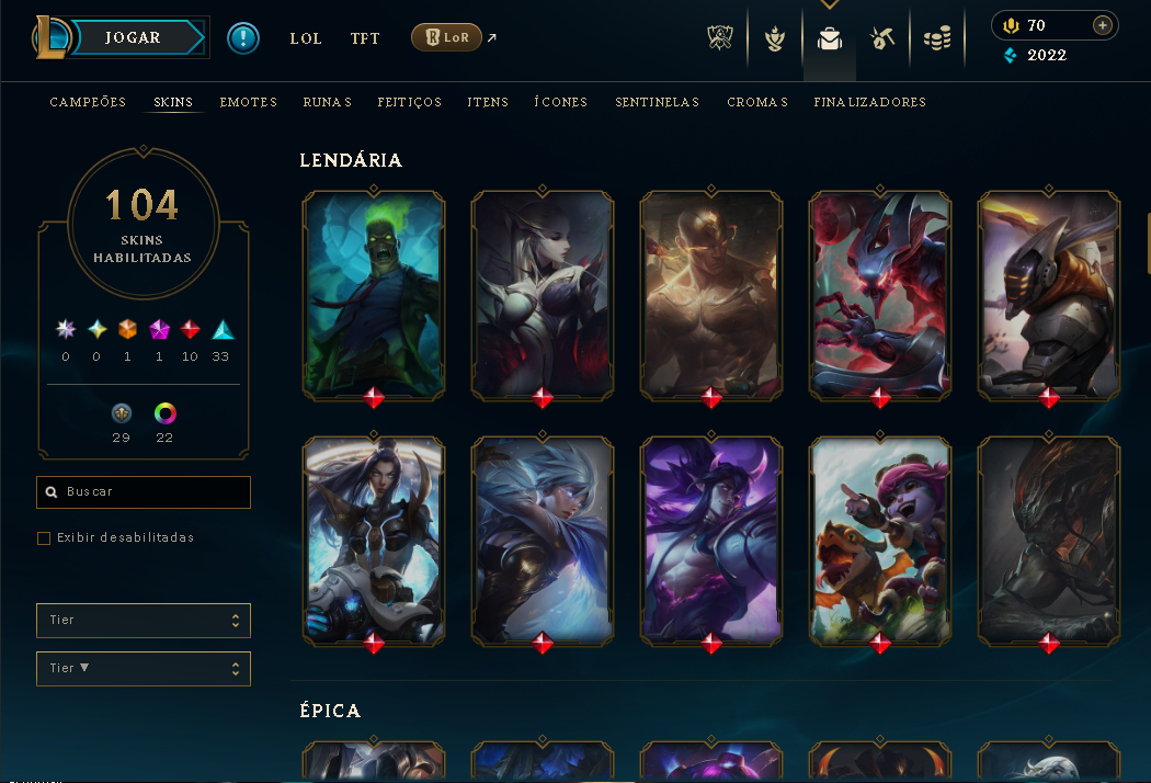 Conta de lol 109 skins 22 cromas gold 2