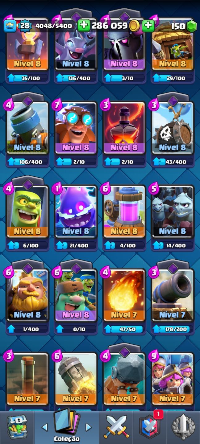 Conta de clash royale com várias cartas nível 11