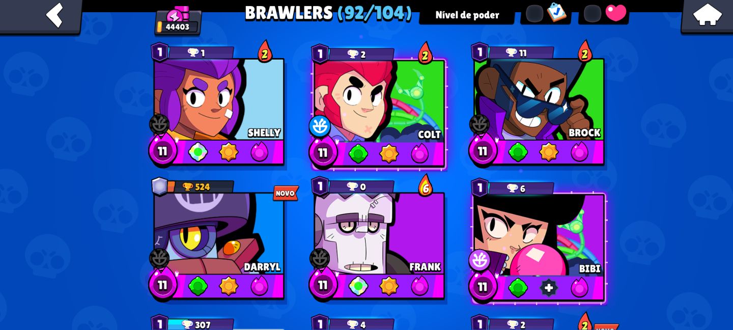 Brawl stars. 44k de troféus 92/104 brawlers 34 nível máximo. Pra sair logo