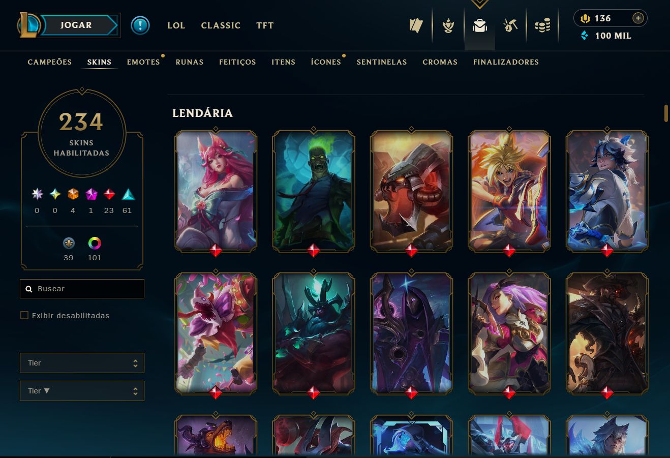 LOL 2014 | D1 75 PDL | EX-MESTRE | 234 SKINS | 4 ULTIMATE | 23 LENDÁRIAS