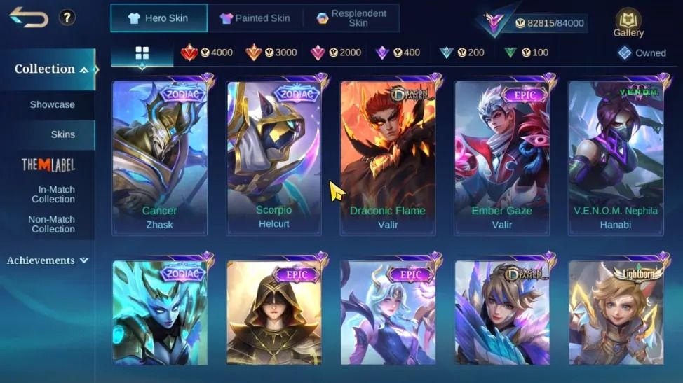 344 SKINS - 4 ZODIAC - FULL HEROIS E EMBLEMAS
