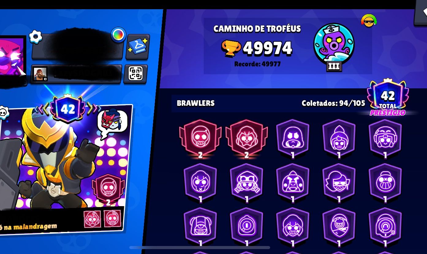 Conta Brawl Stars, antiga e com diversas skins raras