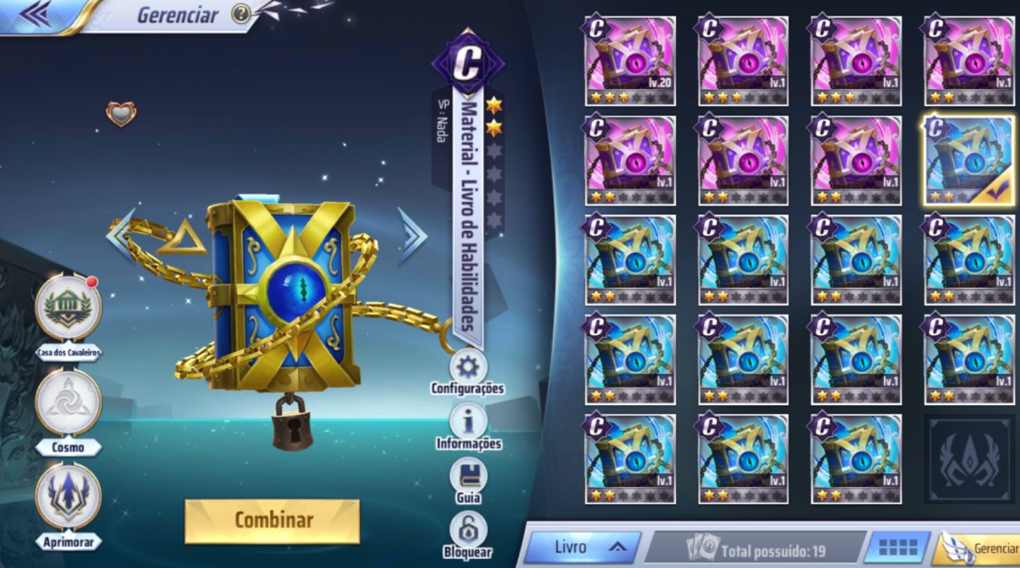 Conta Saint Seiya Awakening sv 142 lv 37 78 gemas, 12 livros azuis, Dégel e mais
