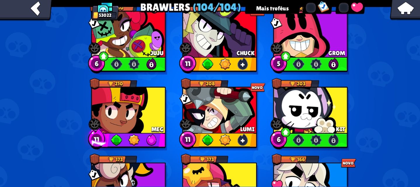Conta de brawl com 53k de troféus,104 brawlers e skins raras