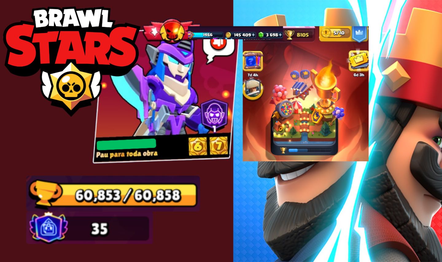 [MELHOR PREÇO!] CONTA BRAWL STARS + CLASH ROYALE RARAS E MUITAS SKINS (RÁPIDO))