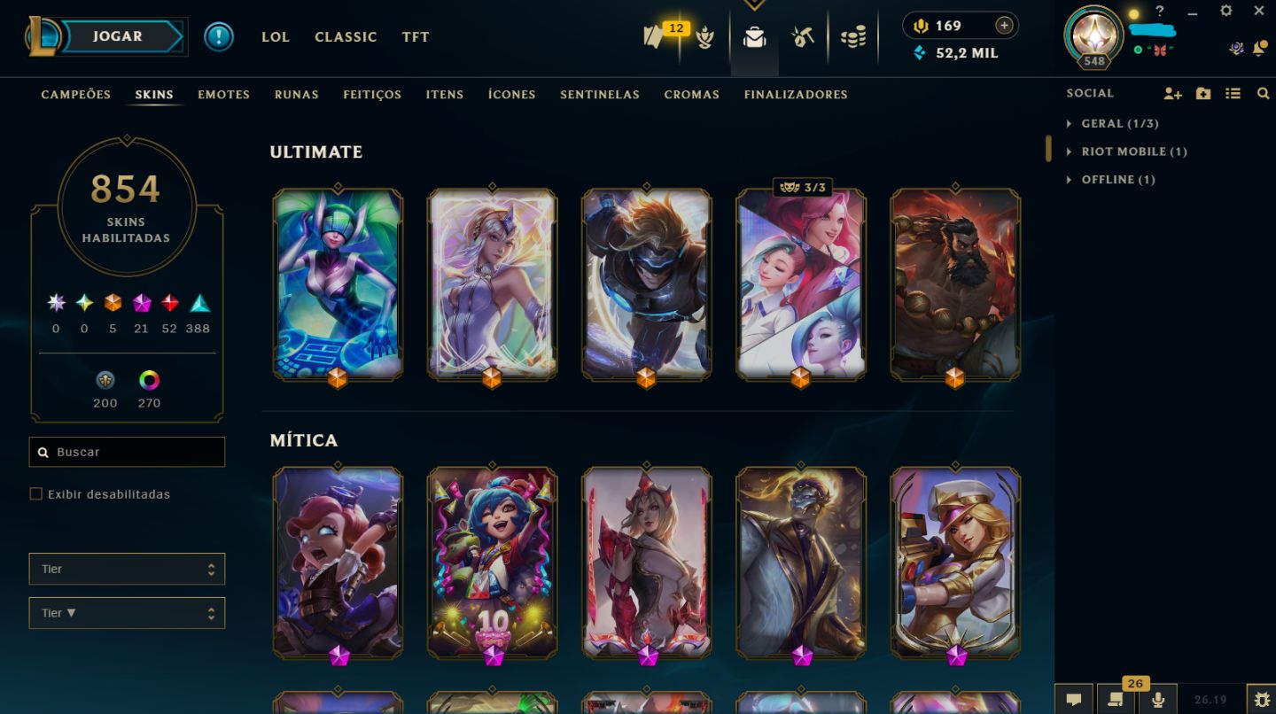 CONTA LEAGUE OF LEGENDS MAIN SUPORTE/FADINHA COM 860 SKINS NO ELO MESTRE 500+