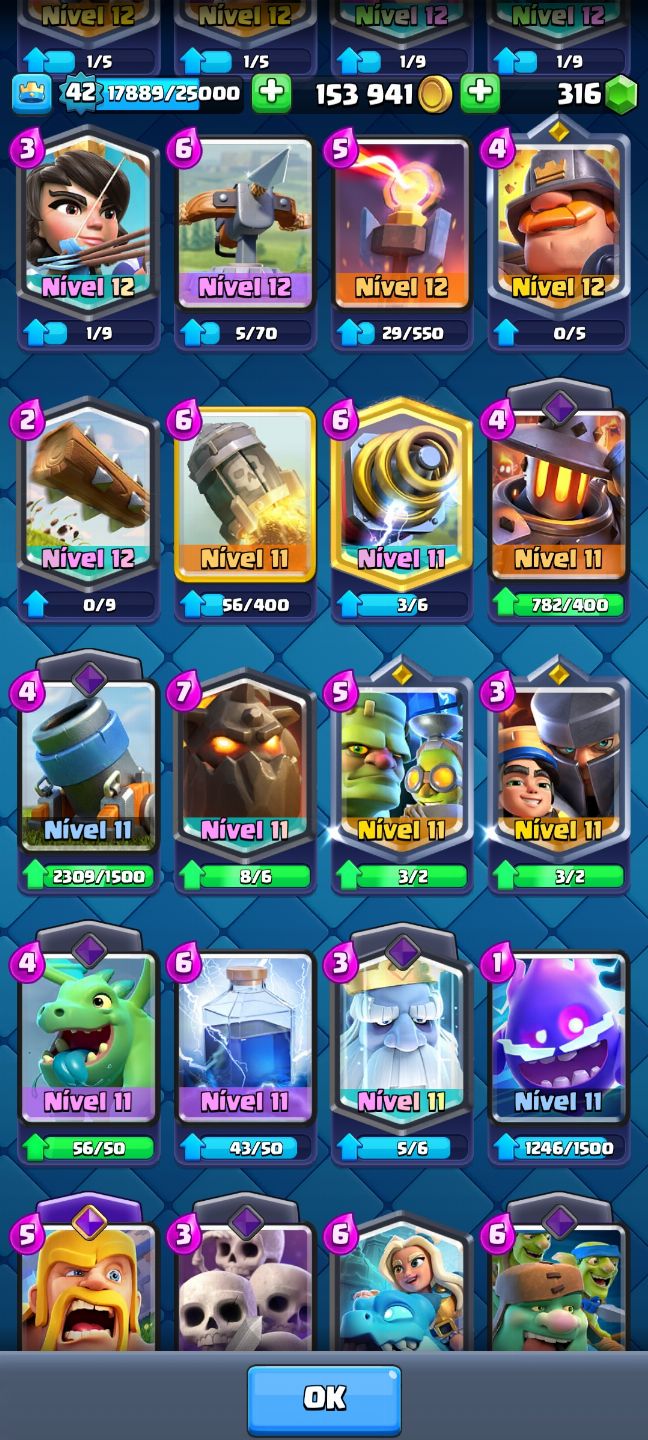 8.7K Troféus | KT 14 | Level 42 | 9 Evoluções | 121 Cartas Liberadas | 31 Emotes