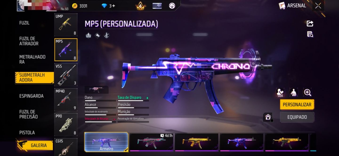 CONTA FREEFIRE COM TODAS AS SKINS DE NARUTO E ARMAS ATRIBUTADAS
