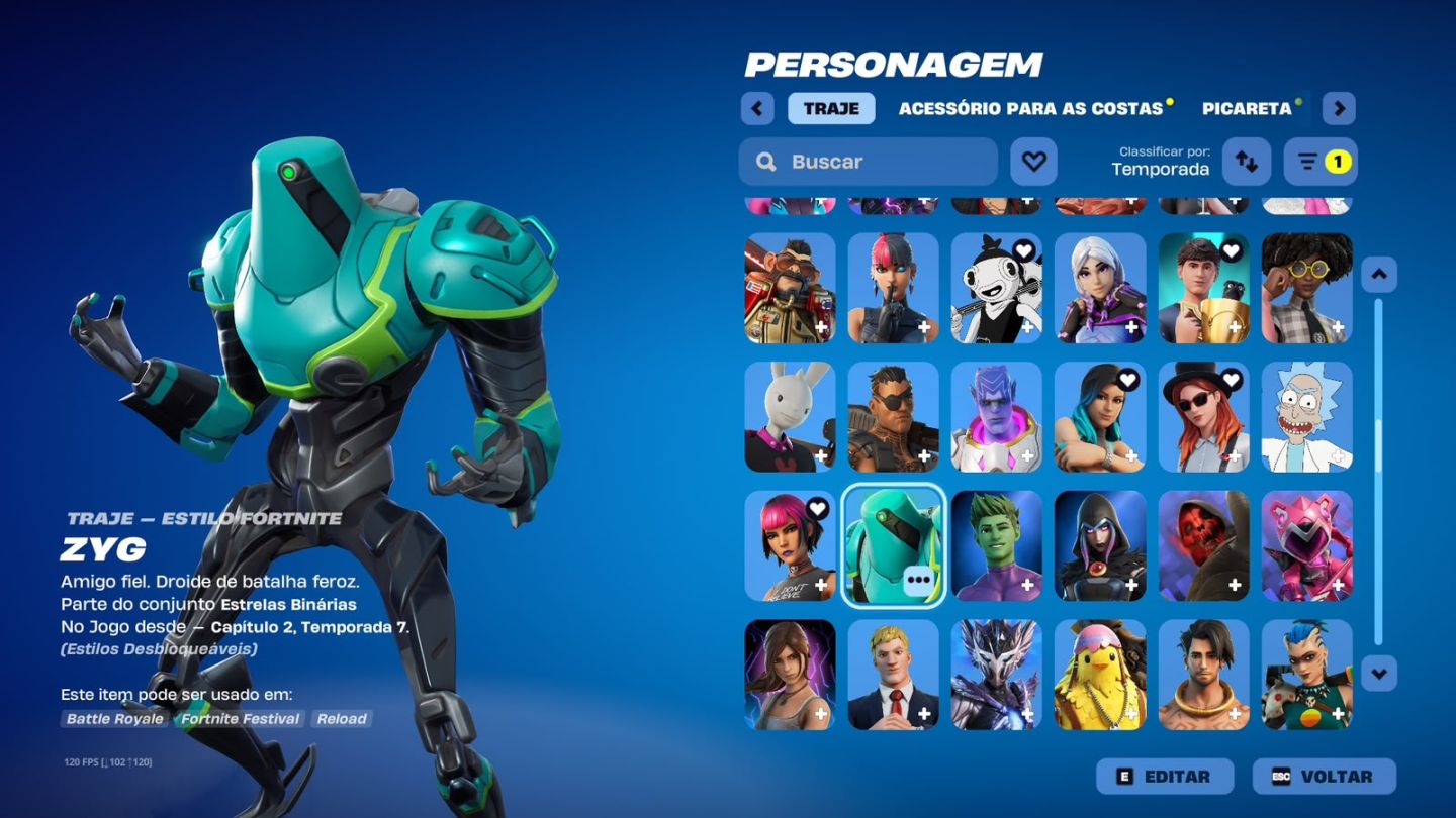 CONTINHA DE FORTNITE NO JEITO, 388 SKINS E 344 PICARETAS + PASSE DA TEMPORADA 3