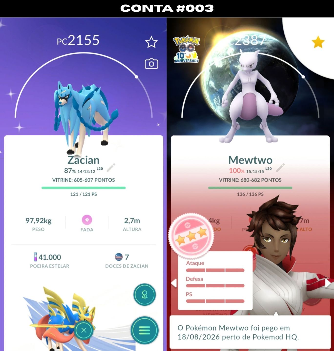[ENTREGA AUTOMÁTICA] CONTAS PREMIUM LENDARIOS SHINY MEWTWO E MAIS - POKEMON GO