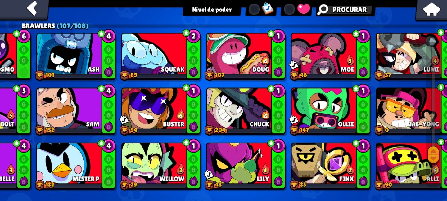 Brawl stars conta 59k muitas skins e brawlers upados