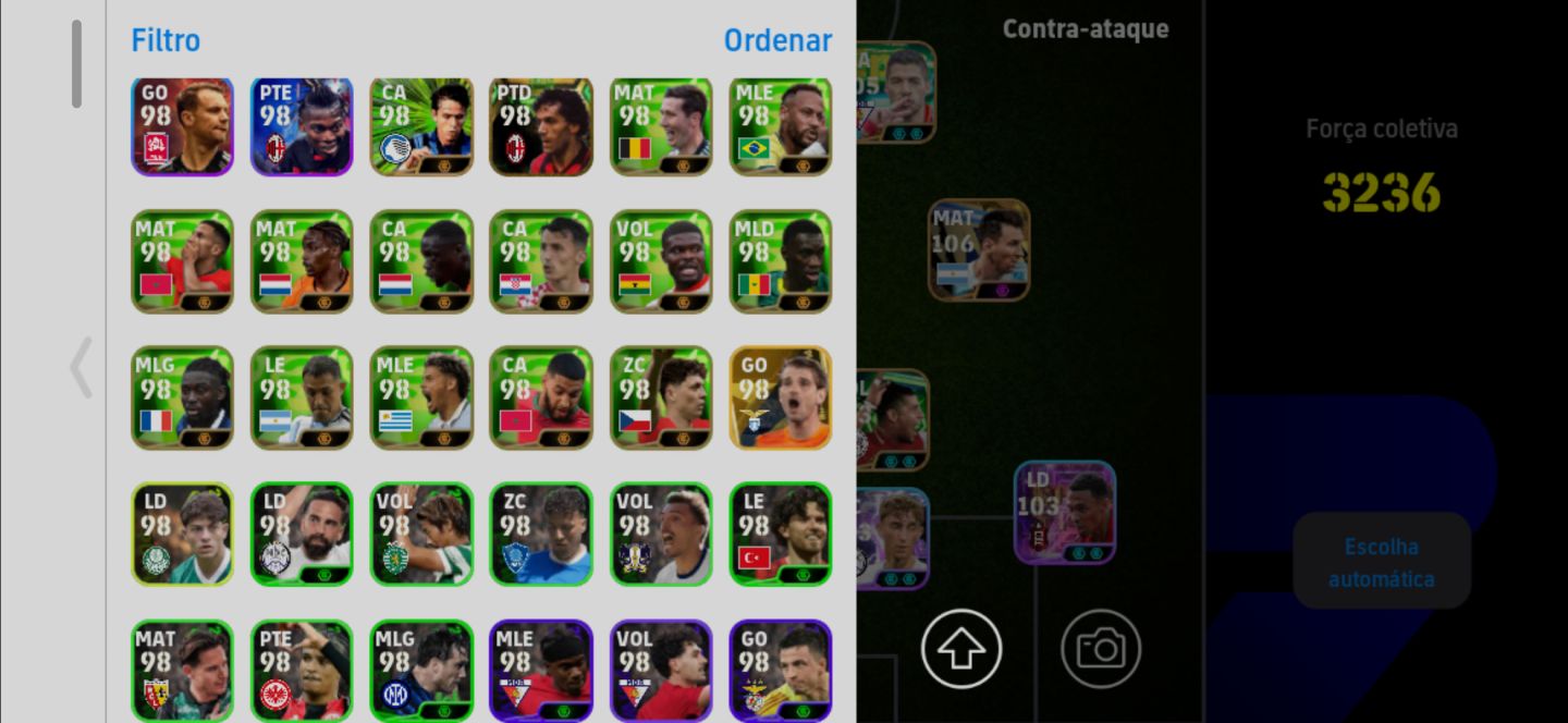 Conta Meta de Efootball Mobile com Messi 2021, Suarez, Cavani, Rivaldo e Mathaus