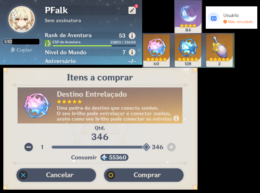 CONTA REROLL de GENSHIN IMPACT COM MAIS DE 60MIL GEMAS!