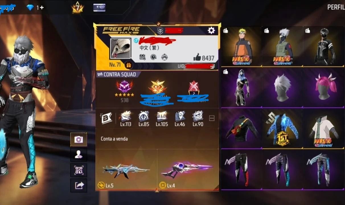 PRIME 7 + PARCERIA NARUTO NO PRECINHO [ Conta Free Fire gemada ]