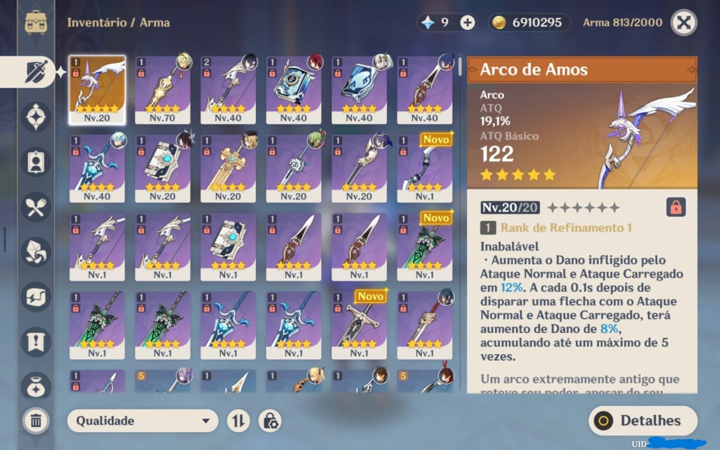 Conta Genshin Impact America AR 45 + 10 personagens T5 e uma arma