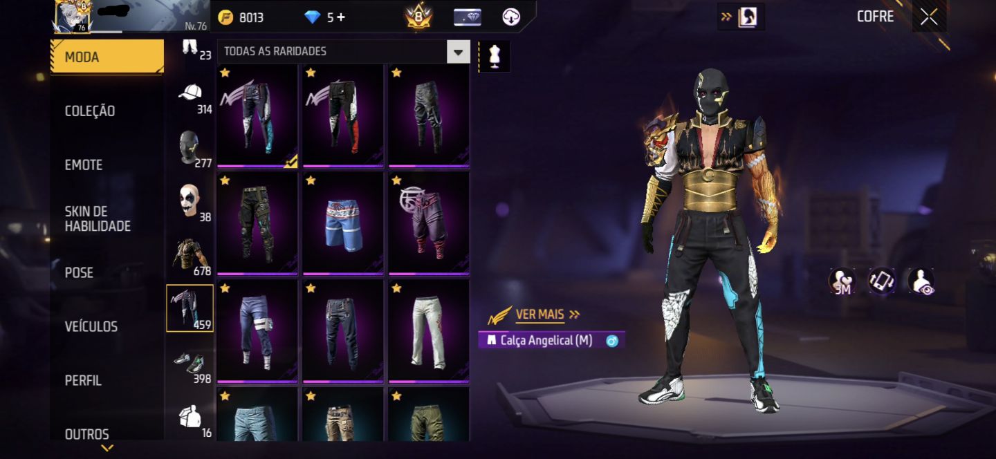 Conta free fire nivel 76 com primeiro passe e ragnarok raríssima.