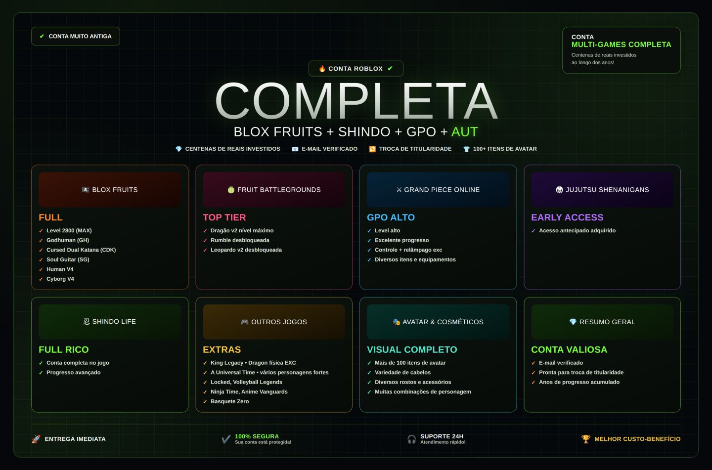 CONTA ROBLOX ULTRA | BLOX FRUITS MAX | SHINDO FULL RICO | GPO ALTO | AUT |