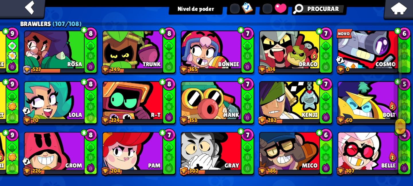Brawl stars conta 59k muitas skins e brawlers upados