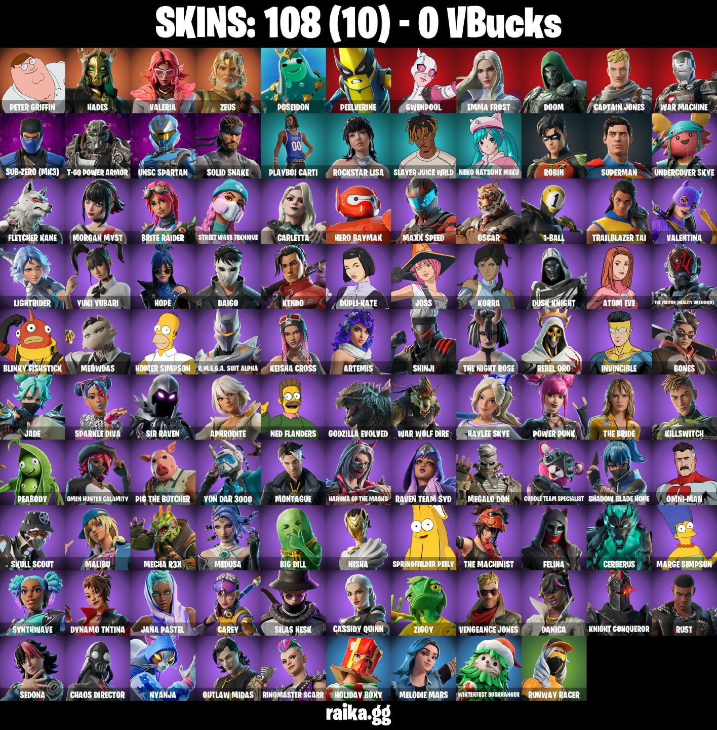 108 Skins - peter griffin, emma frost, doom, war machine, sub-zero mk3